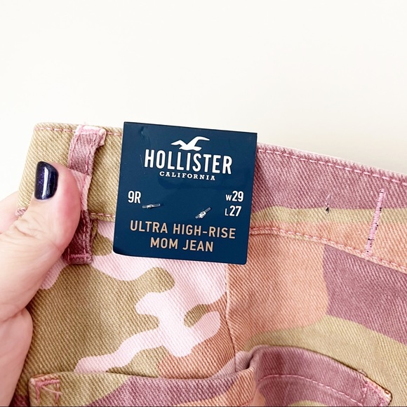 Hollister Ultra High-Rise Cargo Mom Jeans Pink Army Green Camo 9R 29 NWT - Picture 12 of 16